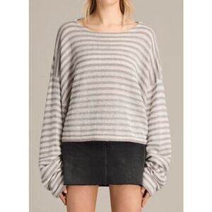 ALLSAINTS Casso Mohair Blend Cropped Knit Striped Balloon Sleeve Jumper XS/S